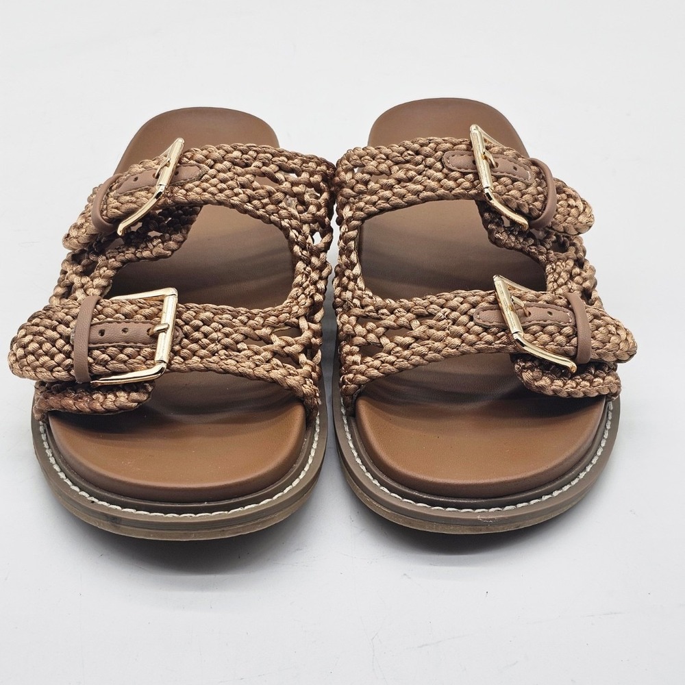 Joie Woven Buckle Slide Sandals Women 10 Brown Double Strap Casual